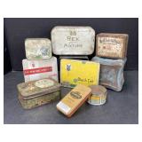 9 Tobacco Tins:  Black Cat, Rex, Edgeworth,