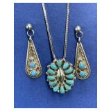 Sterling 925 Silver Turquoise Pendant / Brooch