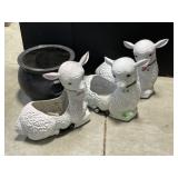 3 Plastic Lamb Outdoor Planters, Cauldron Planter