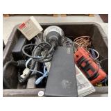 Bin Of Various Wires, Flood Light, Multi-meter,