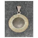 Mexican 925 Silver Brooch depicting Aztec Calendar