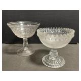 2 Pressed Glass Pedestal Compote Dishes