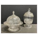 2 Pressed Glass Covered Dishes