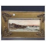 Vintage Framed Harbour Print, 12x19.5 '