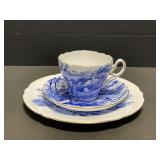 Shelley Blue Devon Pattern Teacup Trio Set