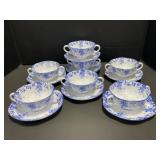 Set of 7 Shelley Double Handled Soup Bowls &