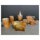 Collection of Marigold Carnival Glass Dishes -