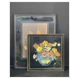 Framed Painting on Glass (florals) and Framed