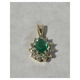 14 kt Gold Emerald & Diamond Pendant
