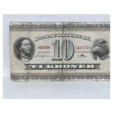 Denmark National Bank 10 Ti Kroner Banknote.