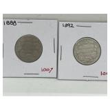 1888, 1892 Cdn Silver 25 Cent