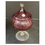 Cranberry Glass Lidded Candy Dish