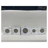 5 X France Francs - 3x 1 France-1881,1866,1909-