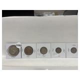 5 Forgeign Coins - 1947 Mexico Peso, 1904 Hong