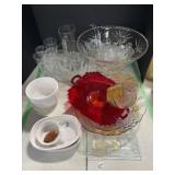 Punch Bowl, Glasses And Other Misc. Dishes