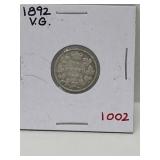 1892 Cdn Silver 10 Cent - Vg