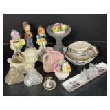 Figurines, Porcelain Flowers, Assorted Dishes etc.