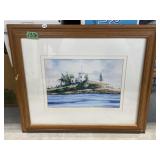 Framed Lighthouse Print, signed bottom right