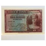 Bank Of Spain Ten 'diez' Pesetas Banknote