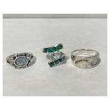 3x Sterling 925 Silver Rings Featuring Mother of