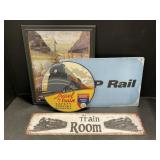 3 Metal Train Signs, 1 Framed Canadian Pacific