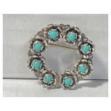 Vintage Sterling Silver Turquoise Rose Flower
