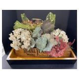 Wood Tray, Artificial Flowers in Royal Yeast