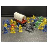Plastic Covered Wagon, Cowboy & Indian Figurines