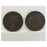 Prince Edward Island 1871 One Cent Coin X 2