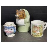 Bear Creamer, Blue Kitty Egg Cup, Antique