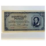 Hungary One Million 'egymillio' Pengo Banknote