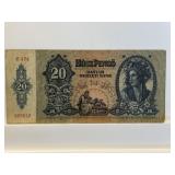 Hungary Twenty 'husz' Pengo Banknote.