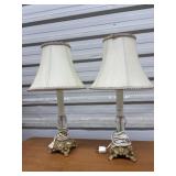 Pair Of 18 ' Lamps With Glass & Brass-like Bases