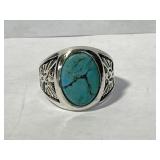 Sterling Silver Turquoise and Thunderbird Ring