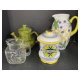 2 Pitchers, Teapot (chipped) & Cookie Jar