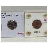 1943 55 's' U S A  Cents