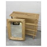 Wicker Framed Mirror, 24x18 ' And Wooden Shoe Rack