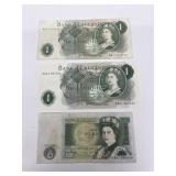 Bank Of England One Pound Banknotes X 3: