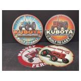 8 ' Massey (2) & Kubota (2) Round Metal Signs