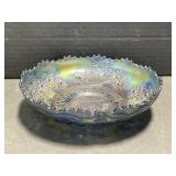 Fenton Orange Tree Blue Carnival Glass Bowl