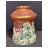 Hand-Painted Orange Lustre Lamp Shade, 6 ' tall