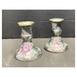Toyo Cloisonnï¿½ Candlestick Holders, 4.5 ' tall