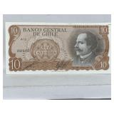 Central Bank Of Chile Ten ( Diez) Escudos Banknot.