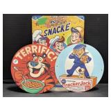 3 Metal Signs. Tony the Tiger, Snap-Crackle-Pop,