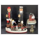 2 Carved Wood Captains, Wood Boat, Paperweight