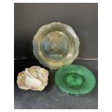 Yellow Depression Glass Plate, Green Glass