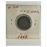 Usa Five Cents Coin 1868: The Shield Nickel.