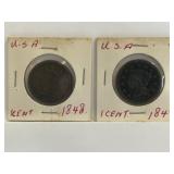 Usa Braided Hair One Cent Coins: 1848, 1849.