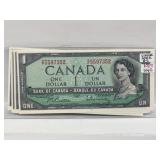 4 X 1954 Unc Cdn $1 Bills W/ Consec Serials #'s