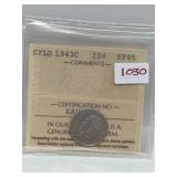 1943 Nfld Silver 10 Cent - Iccs Ef45